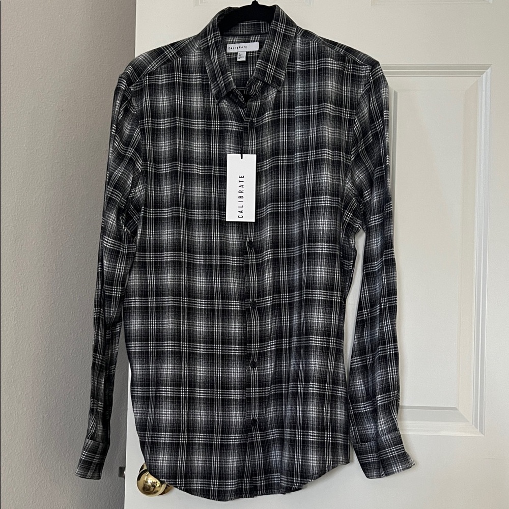 C2 by Calibrate Black and White Plaid Shirt